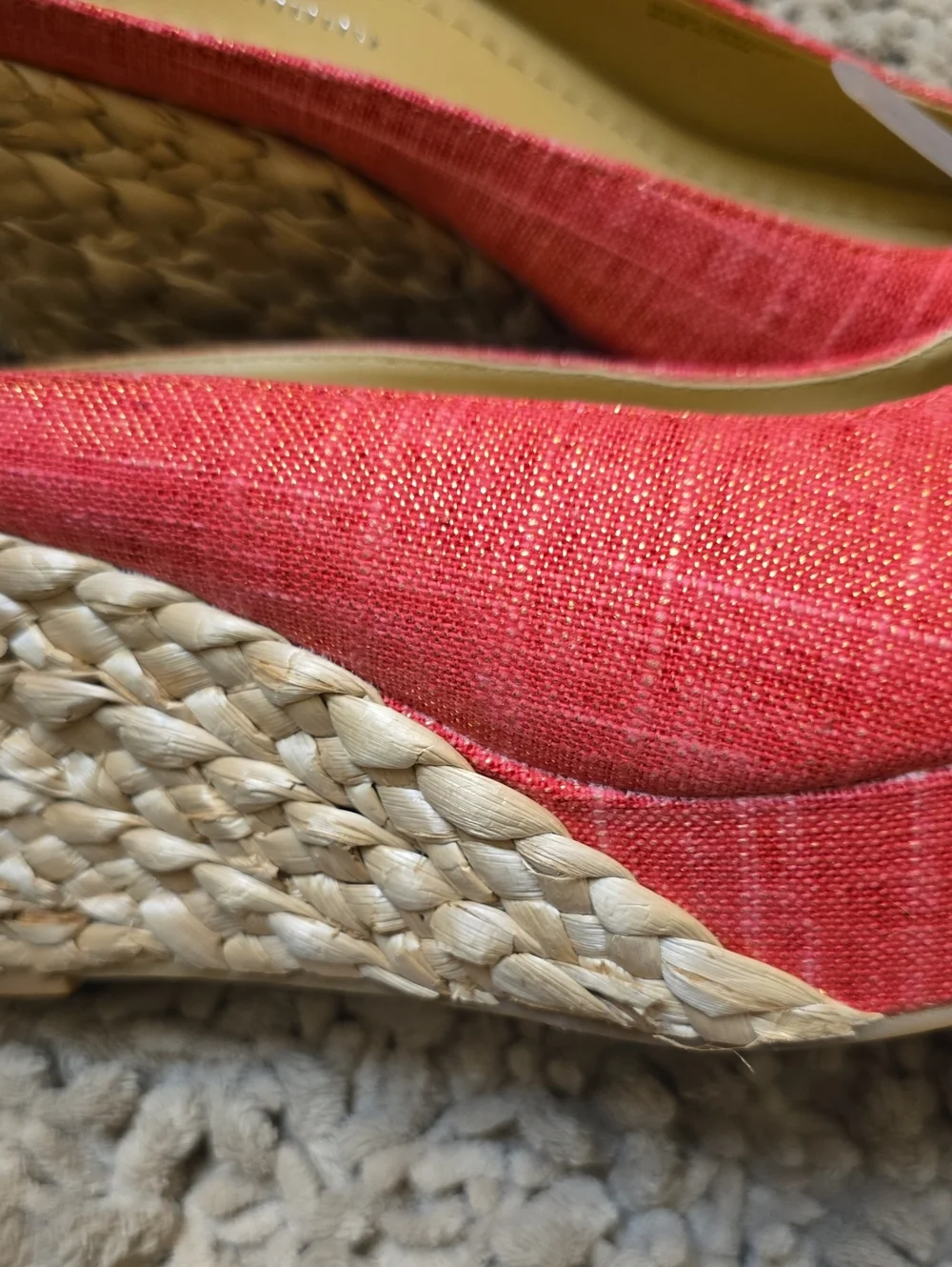 New CL Laundry Women's Size 8 Pink Gold Shimmer Linen Espardrille Braided‎ Wedge